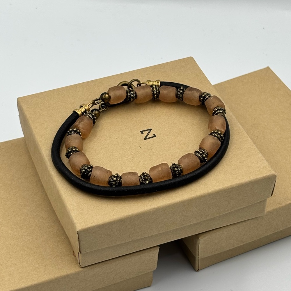 Double Wrap Leather & Glass Bracelet